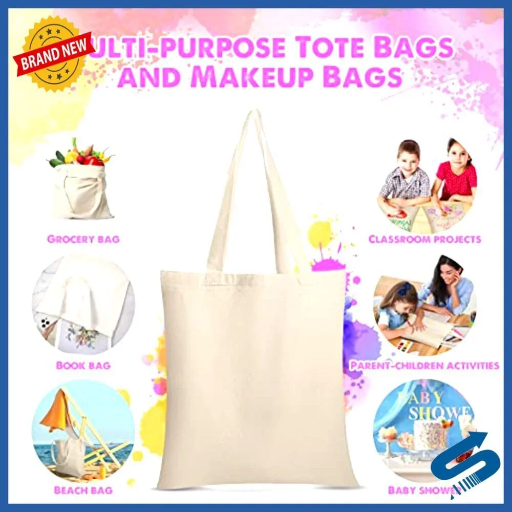 Blank Canvas Tote Bags Lightweight Reusable DIY Crafting Decorating 13x15 Inch